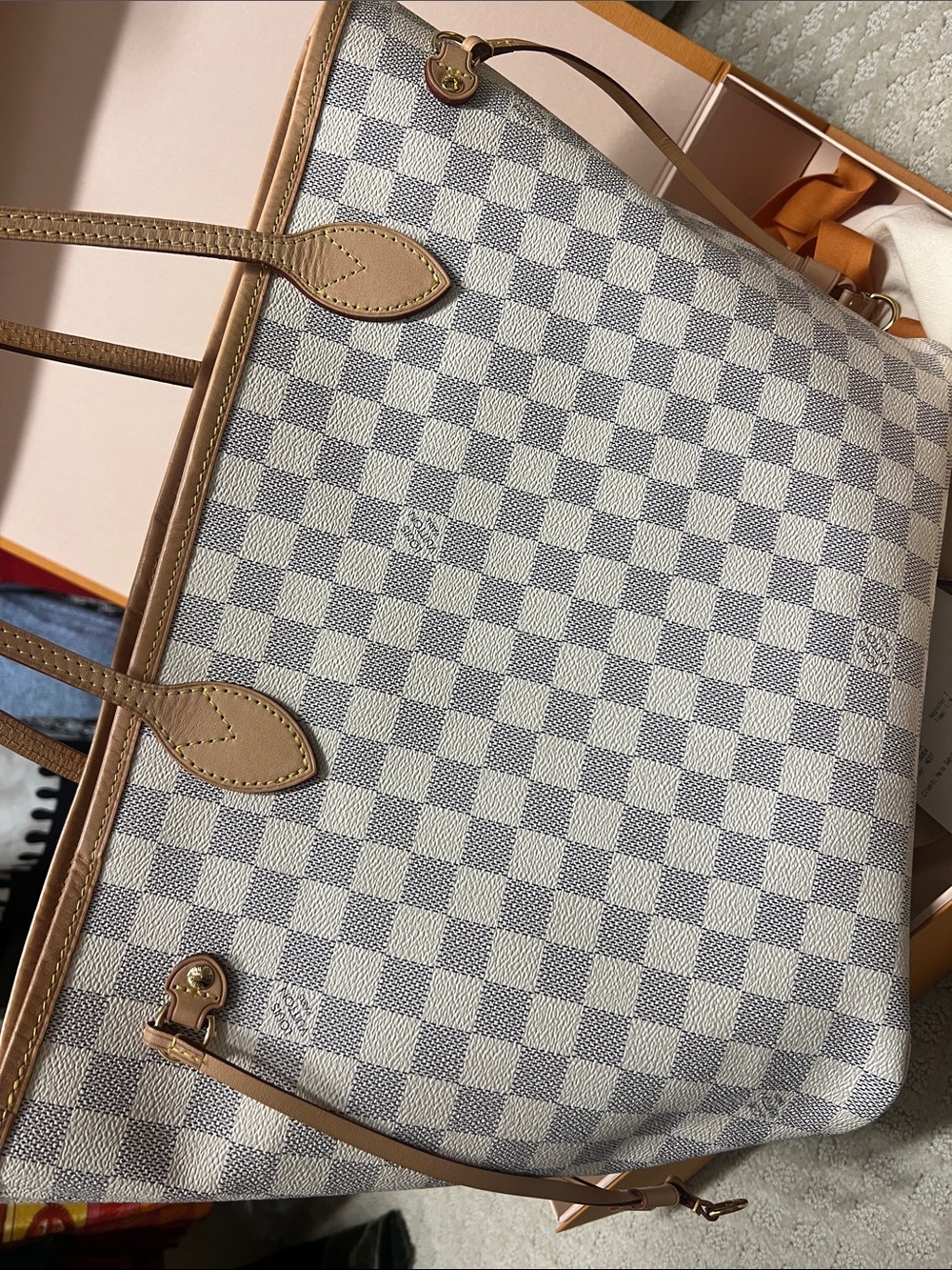 Authentic Louis Vuitton Damier Azur Tote with Pink Interior and Vachetta Trim - Picture 16 of 17